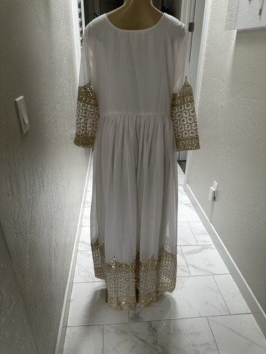Pakistani Off White Straight Style Sequins Size M/L - Picture 6 of 15