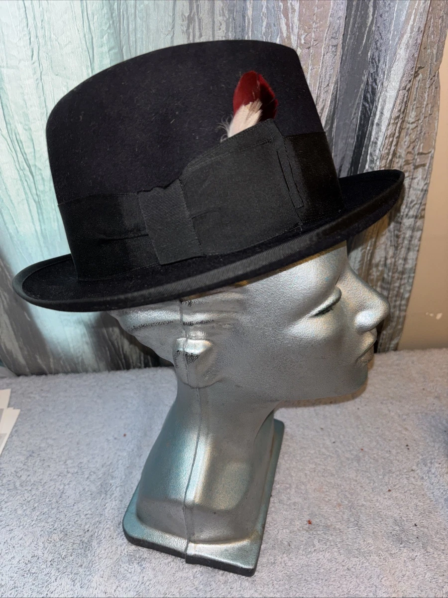 Rare! Vintage Barlesoni Black Fur Felt Feather Fedora Hat 7 56 with Box Vintage | Accessories | Rare Vintage Barlesoni Black Fur  main image 4