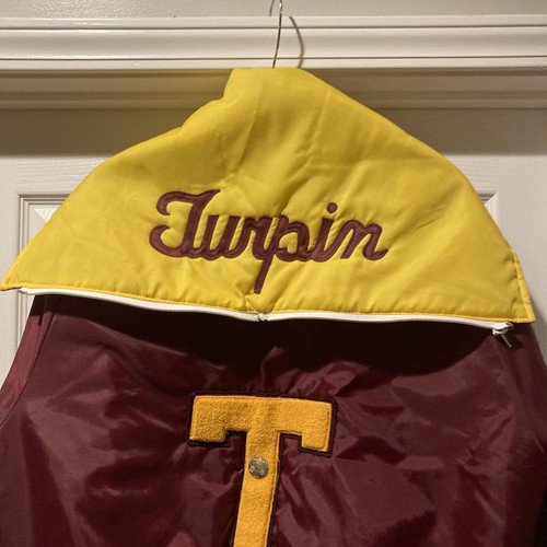 De colección 1980 Nylon Holloway Universitario Niñas Fútbol Letra Chaqueta Capucha Grande Turpin - Imagen 11 de 12