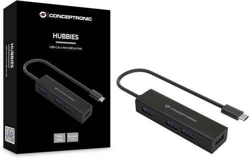 Conceptronic HUBBIES07B/ 4-Port USB 3.0 Aluminum HUB/ 3.1/C-/ 4x3.0/ schwarz - Bild 2 von 2