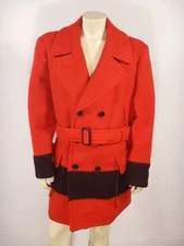Vintage HUDSON'S BAY Red Wool Belted Pea Coat Size XL