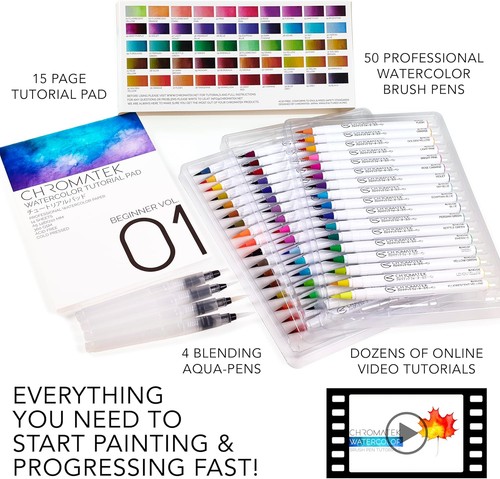 Set 54 penne acquerello | tra cui pad da 15 pagine e serie di video tutorial online | - Foto 4 di 11