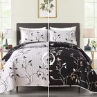 Floral Quilt Set Size 3 Piece Botanical Leaves White and King Black White