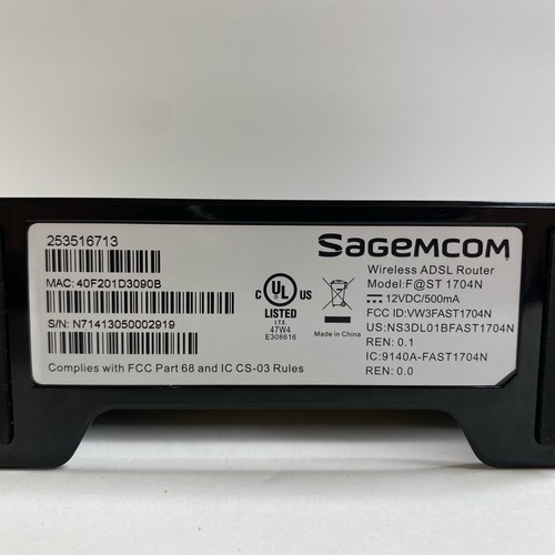 Sagemcom Windstream F@ST 1704N Wireless ADSL 2+ Router Power Cord + Ethernet - Picture 9 of 11