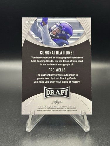 🔥2021 LEAF DRAFT PRO WELLS XRC ROOKIE CARD AUTO #BA-PWI - BENGALS - Picture 2 of 2