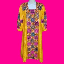 VINTAGE 90's Banjara Kurta Kaftan Embellished Indian Boho DRESS L