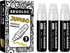 3 Jumbo Permanent Markers White, 15Mm Thick Wide Tip, Large Acrylic Paint Marker