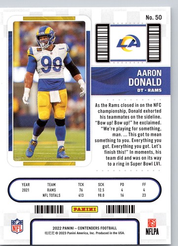 2022 Panini Contenders #50 Aaron Donald Los Angeles Rams Football Card - Picture 2 of 2