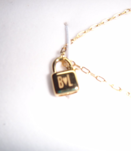 Oak And Luna Initial Lock Necklace - 14k Solid Yellow Gold "B(Heart)L" - Picture 5 of 10