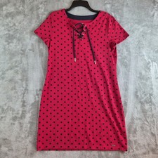 Tommy Hilfiger Shirt Dress Womens Large Red Star Print Lace Up Patriotic USA