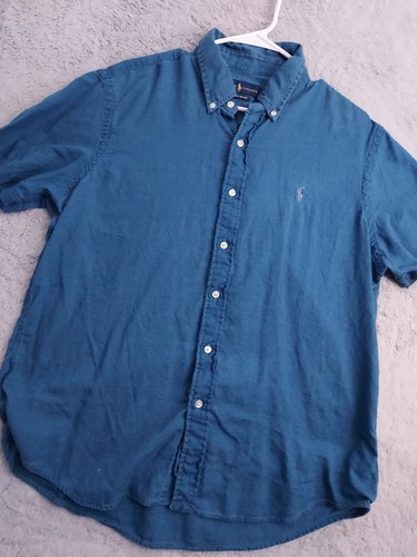 Polo Ralph Lauren Shirt Mens Large Chambray Indigo Oxford Preppy Blue Casual L