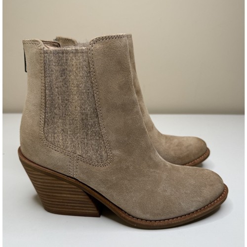 Sofft Tara Ankle Bootie Womens 7.5M Barley Suede Wool Back Zip Stacked Heel
