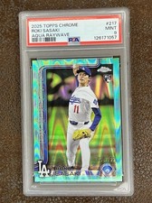 2025 Topps Chrome /199 PSA 9 Roki Sasaki Rookie Aqua RayWave Refractor Dodgers
