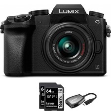 Panasonic LUMIX G7 4K UHD DSLM Camera with 14-42mm Lens Black + 64GB Dual Bundle