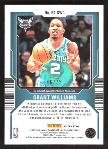 Autógrafo Contenders Optic Grant Williams Blue Prizm 46/75 2023-24 - Imagen 2 de 2