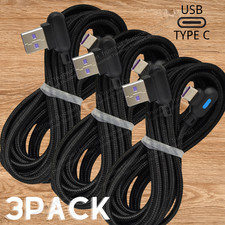 3Pack 90 Degree Angle USB-A to USB-C Charger Cable Fast Charging Type Sync Cord