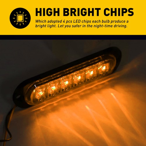 16pcs 6LED Amber Marker Side Light Clearance Fit Light Trailer Truck RV Caravans - Foto 3 di 12