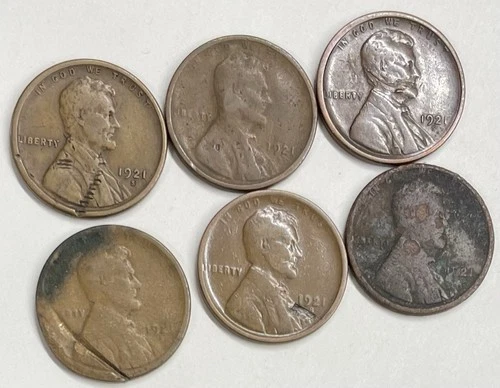 1921 S 6 Coin Lincoln Wheat Cent Damaged Average Circ G VG Penny Old Estate