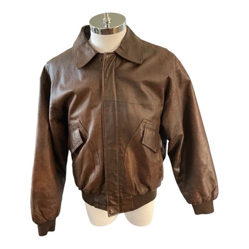 Vintage Field & Stream Mens Sz M Leather Brown Bomber Quilted Lined Zip Jacket - Picture 1 of 11