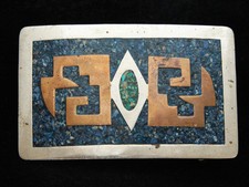 OF07159 VINTAGE 1970s  TURQUOISE  BLUE STONES  SOUTHWESTERN DESIGN ART BUCKLE