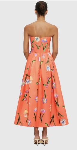 LEO LIN LYNN BUSTIER MIDI DRESS-WILD FLOWER IN CORAL,SIZE-AU/UK-16,US-12,RRP$999 - Picture 2 of 7