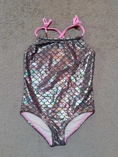Shelloha Girls Swimsuit Size 6 Silver Shimmering Mermaid Scale Look  - Picture 1 of 13
