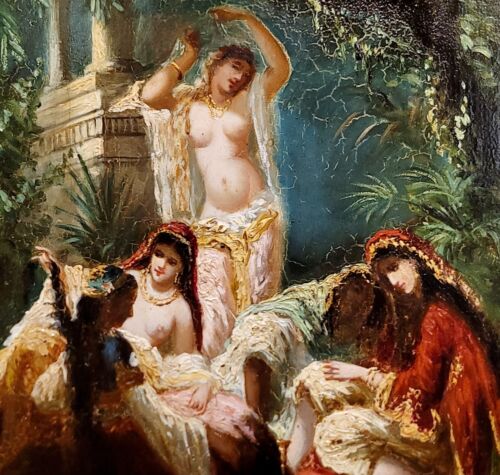 Harem Scene w/ Odalisks-19th century French Orientalist-Oil painting - Picture 4 of 10
