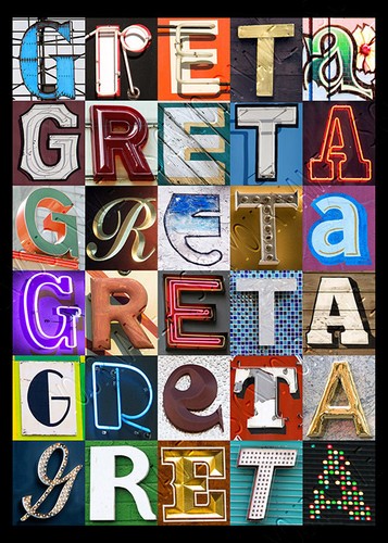 Personalisierte Spielkarten mit GRETA in Buchstaben aus Fotos von Schildern - Bild 2 von 2