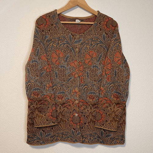 Peruvian Connection Floral Jacquard Cardigan Jacket 100% Pima Cotton Size XL
