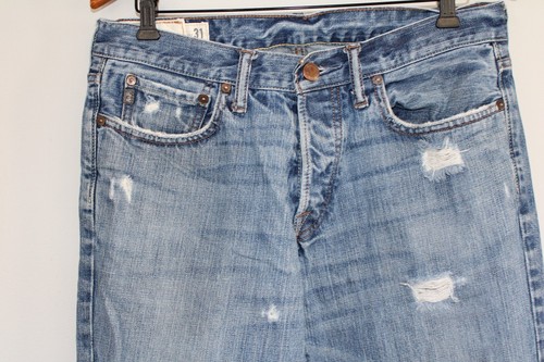ABERCROMBIE & FITCH KILBURN LOW RISE BOOT CUT JEANS 31x30 distressed denim A&F - Picture 2 of 6