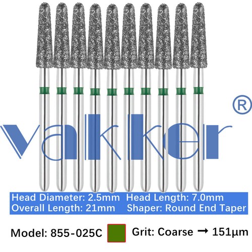 10pc/pk Vakker Dental FG Diamond Burs Round Long/ Round End Taper for High Speed - Picture 38 of 77
