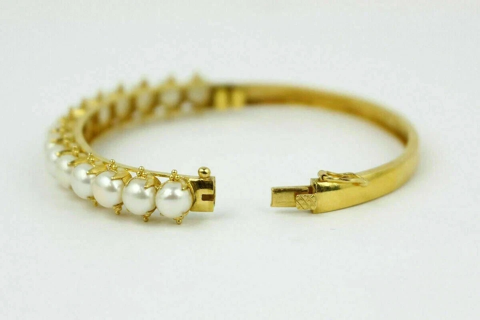 Женский браслет с круглым жемчугом лабораторной огранки 4 карата отделка желтым золотом 14 карат - Изображение 3 из 4