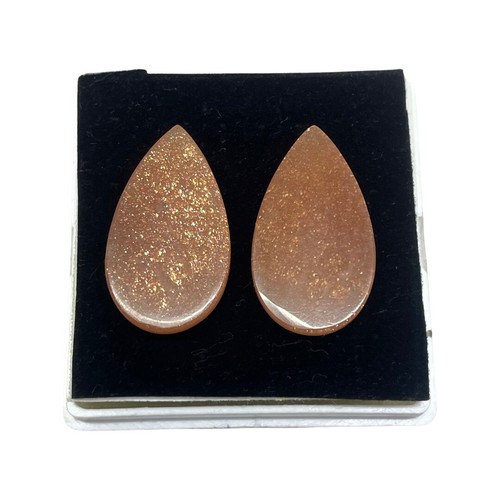 2 Pcs Natural Orange Sunstone Pair 35mm*20mm Carved Glossy Untreated Gemstones - Picture 11 of 12