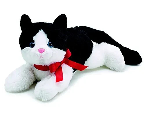 Burton & Burton 9721020 Black and White Plush Kitty Cat with Red Bow - Picture 1 of 1