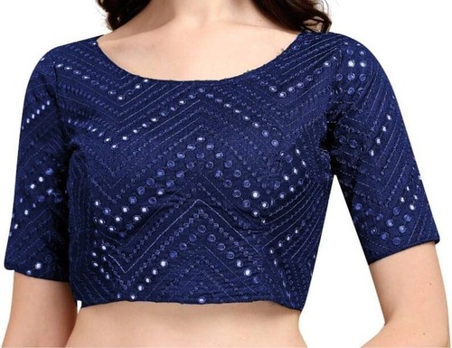 Sitara Work Zig Zag  long sleeves Round Neck saree blouse,Sari Blouse  - Picture 2 of 9