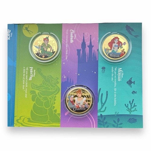 Disney Classics x6 Commemorative Coins Ft Cinderella Peter Pan Mulan & more! - Foto 3 di 6