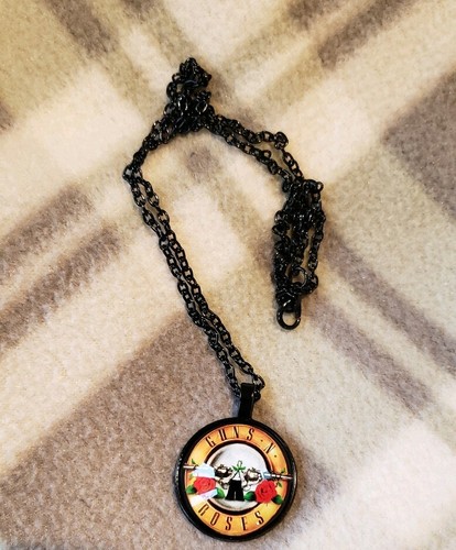 Collana Ciondolo Cabochon Vetro Guns N Roses Catena Nera GNR Rock Band logo - Foto 2 di 6