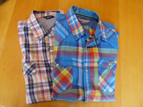 Bundle x 2 Check Short Sleeved Shirts Blue Yellow Cotton M&S Robbins Size L/XL