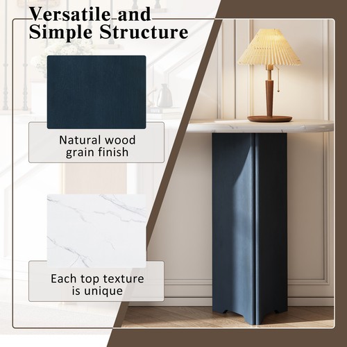 TREXM Narrow Console Table, Entryway Table with Oval Faux Marble Top, Rustic Sof - Picture 7 of 11