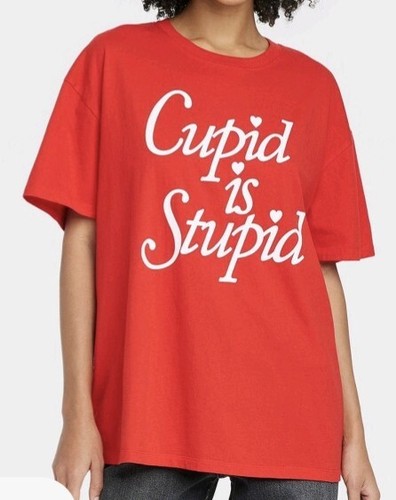 Cupid Is Stupid Funny Anti Saint Valentines Day Holiday Women's T-Shirt sz XS
