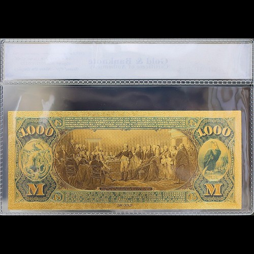 Billet de banque en or 1875 1000 $ mille dollars à collectionner avec sac et certificat - Photo 2/2