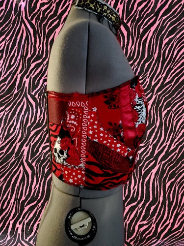 Hearts On Fire Patchwork Corset Top Y2k Sz Sm grunge cyber goth tattoo bandana - 第 4/6 張圖片