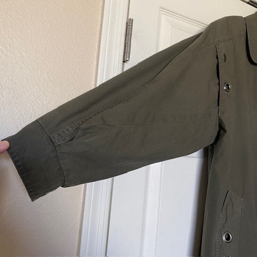 Metropolis A-Line Olive Green Midi Raincoat Lined Contrast Cuff/Collar Women 16 - Picture 10 of 15