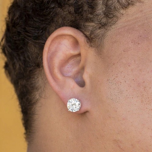 Lab Created Diamond Round Cut 4 Prong Stud Earrings In 14k White Gold Plated - Picture 5 of 8