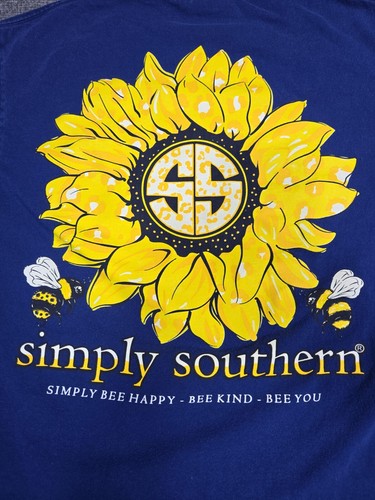 Simply Southern Bee Happy Bee Kind Medium Sunflower Bumblebee Tshirt Women's - Picture 2 of 9