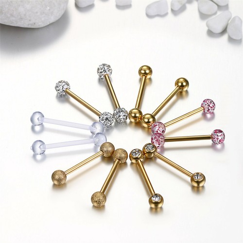 12PCS Stainless Steel Barbell Ball Nipplerings Tongue Ring Lip Rings Piercing - Picture 8 of 18