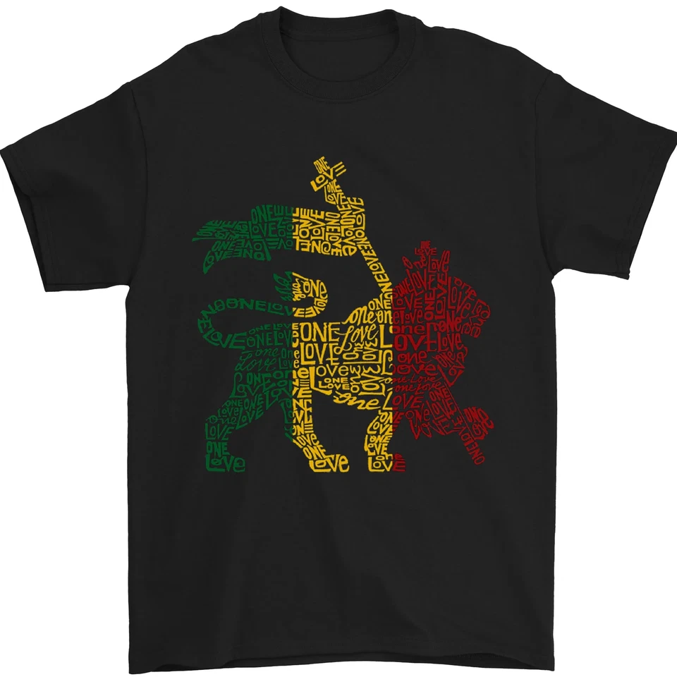 T-Shirt Rasta Lion Jamaïque Reggae Musique Homme 100% Coton - Photo 1/1