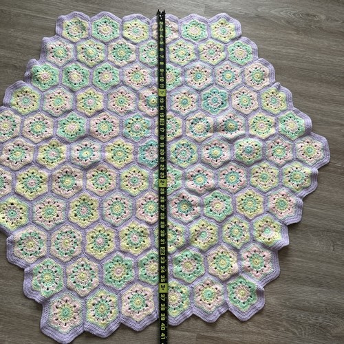 Handmade Crochet Crib Baby Blanket Pink Purple Yellow Green 40” X 46” Hexagon - Picture 5 of 7