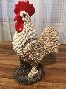 Farm Kitchen Cock Rooster Made Of Sea Shells Figurine Red Comb 10 Tall Pretty Ebay