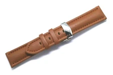 20 22 24mm Brown Genuine Leather Mens Watch Band With Silver Push Button Clasp